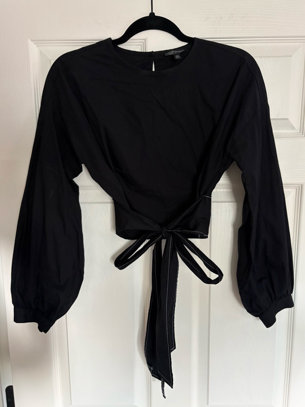 Topshop Black Tie-Waist Long Sleeve Blouse